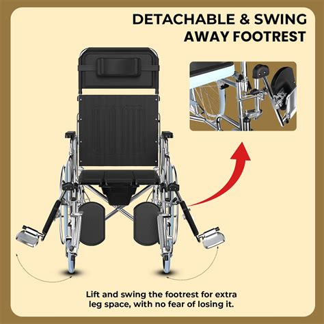 EASYCARE Reclining Commode Wheelchair – 180° Recline, Detachable Parts ...