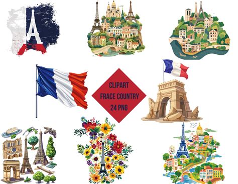 France Themed Clipart Set | Illustrations of Iconic Landmarks and ...