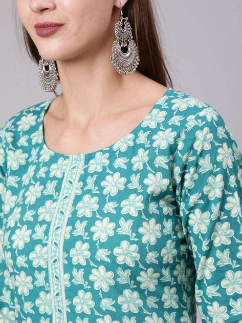 Women Blue Printed Straight kurta With Three Quarter Sleeves – Nayo ...