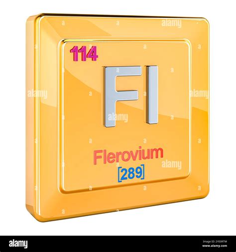 Flerovium Fl, chemical element sign with number 114 in periodic table. 3D rendering isolated on ...