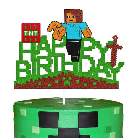 Buy Pixel Cake Topper Happy Birthday Party Cake Decorations Block Video ...