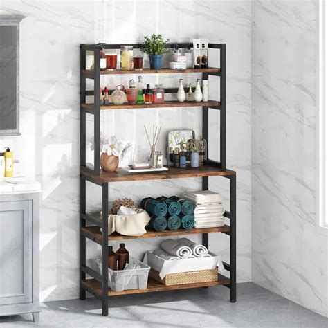 Multilayer Metal Microwave Oven Stand - 5 Tier Black & Brown | Dsignlab