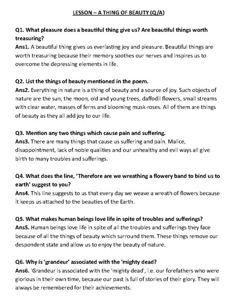 A THING OF BEAUTY: LESSON Q&A Insights and Analysis - Studocu