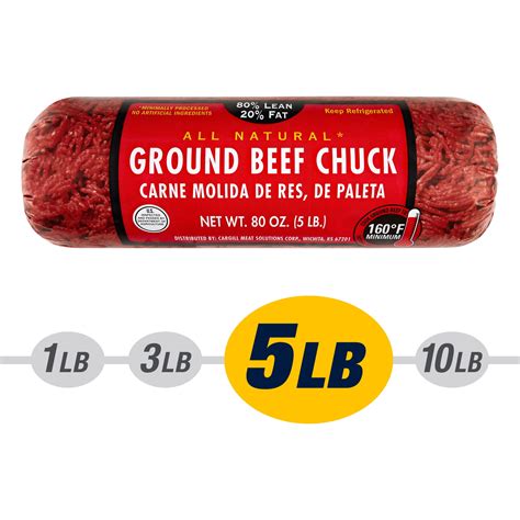 80% Lean / 20% Fat Ground Beef Chuck, 5 lb Roll, Fresh, All Natural ...