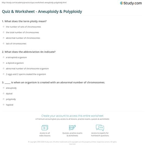 Quiz & Worksheet - Aneuploidy & Polyploidy | Study.com