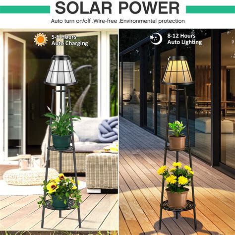 Floor Plant 4-Pack Solar Floor Lamps With Plant Stands - 45.4" IP65 ...