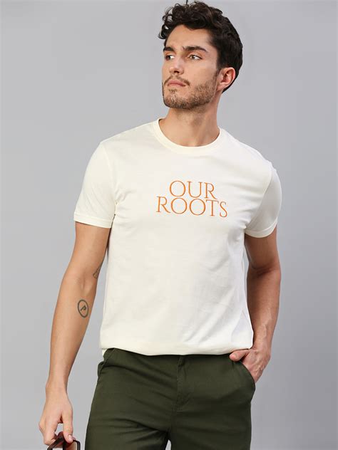 Men's Pure Cotton Embroidered Half Sleeves Casual T-Shirt (Off White ...