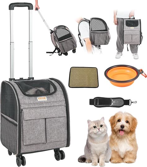 VEVOR Cat Carrier with Wheels, Rolling Pet Carrier with Telescopic ...