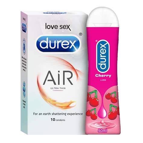 Durex Air Condoms for Men, 10 Count with Durex Lube Cherry Flavoured ...