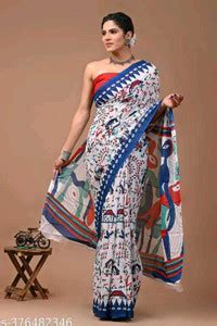 Buy Cotton Mulmul Saree Hub Blocked Printed, Self Design, Dyed, Printed ...
