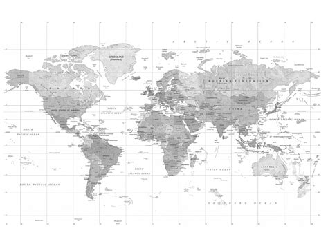 World Map Black/White Wall Mural | Map Wallpaper Mural | ML3002 | Map ...