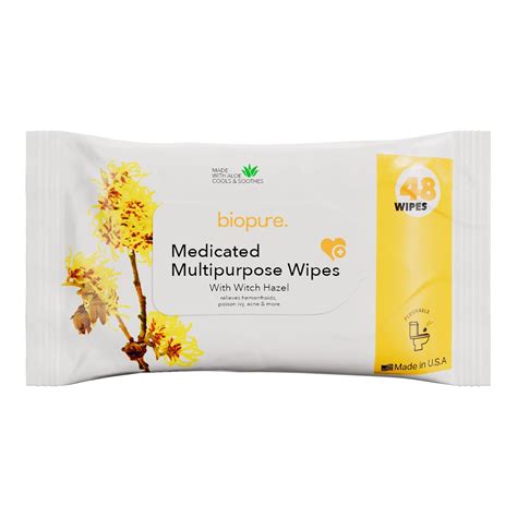 Amazon.com: BIOPURE Witch Hazel Wipes with Aloe Vera – 48 Count Value Pack | Medicated Flushable ...