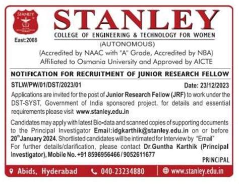 STANLEY COLLEGE OF ENGINEERING & TECHNOLOGY FOR WOMEN, HYDERABAD ...