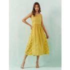 Yellow Printed Cotton Embroidered Kurta