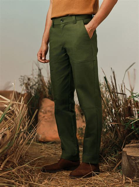 Buy Trail Green Herringbone Utility Trouser | Casual Green Solid ...