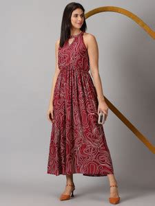 vdg sports Women A-line Maroon, White, Red Maxi/Full Length Dress - Buy ...