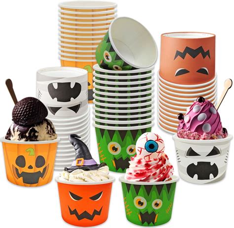 Amazon.com | CIEOVO 48 Packs 9 oz Halloween Party Paper Ice Cream Cups ...