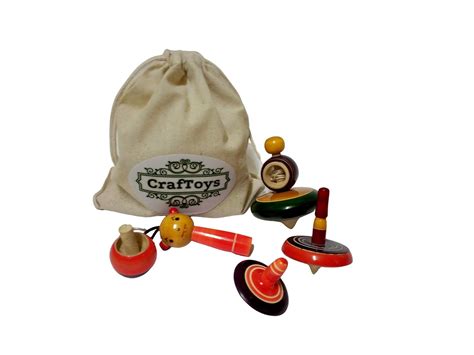 Buy CrafToys Wooden Spinning Tops and Whistle for Kids with Gift Bag ...