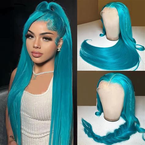 Amazon.com : Msviki Light Blue Lace Front Wig Human Hair 13x4 HD ...