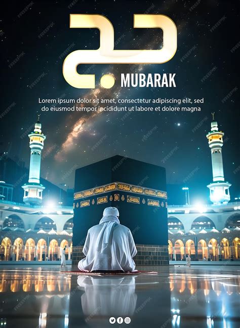 Psd hajj mubarak social media post with kaaba hajj mubarak greeting ...