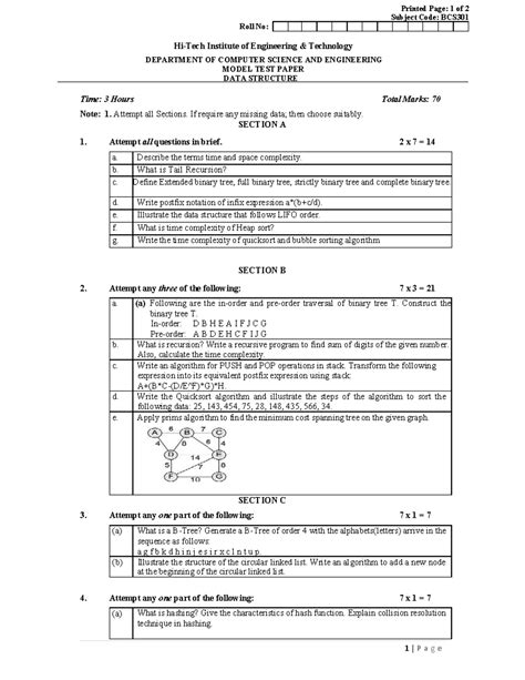 BT Sem3 BCS301 Data Structure Paper 1 - Printed Page: 1 of 2 1 | P a g ...
