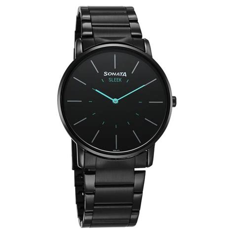 Buy Online Sonata Sleek Quartz Analog Black Dial Black Stainless Steel ...