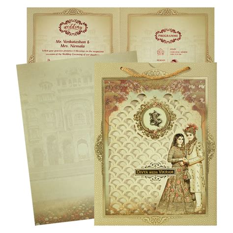 Gold Laser-Cut Floral Bride Groom Wedding Card – King of Cards