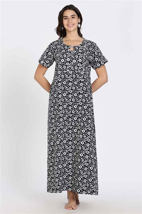 Naidu Hall Naidu Hall Women's Cotton A-Line Nighty with Pocket – Flora