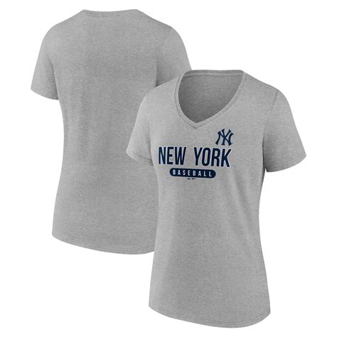 New York Yankees Women's Heather Gray Light Speed Cotton V-Neck T-Shirt ...
