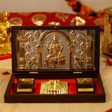 Gold Plated AshtaLakshmi in Brown Pooja Box – ServDharm