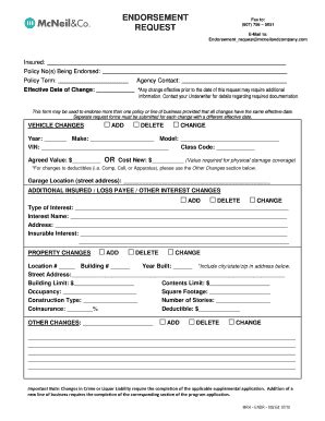 Fillable Online Revised Endorsement Request form - McNeil Co Fax Email ...
