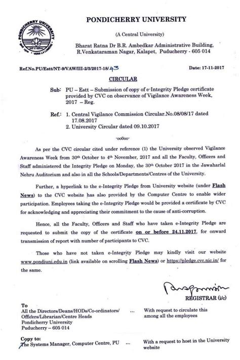 Submission of Copy of E-Integrity Pledge Certificate Provided by CVC on ...
