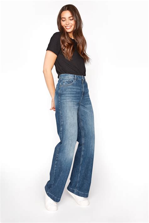 Mid Blue Denim Wide Leg Jeans | Long Tall Sally