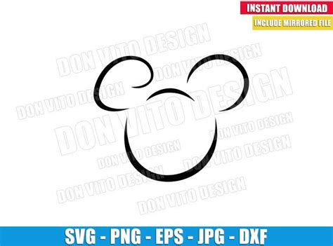 Mickey Mouse Head Outline (SVG png) Disney Ears Cut File Cricut Vector ...