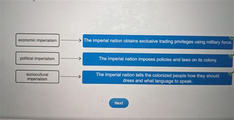 Match each sentence to the type of imperialism it describes. the ...