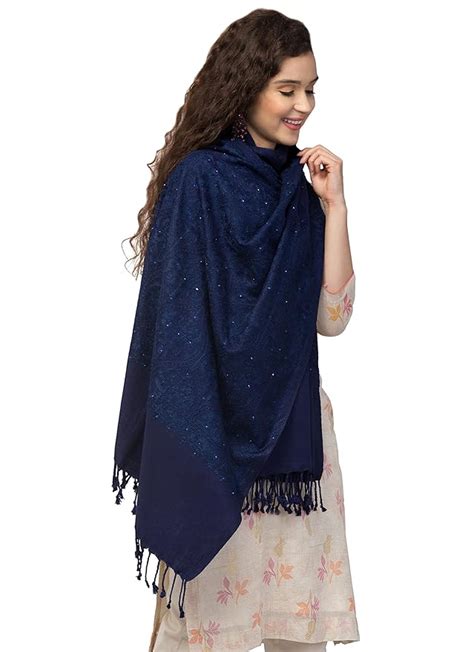 Buy tweedle Women's Navy Blue Multicolor Embroidery Stole/Shawl/Wrap ...