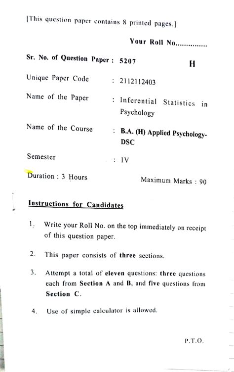 Inferential Statistics psy - |This question paper contains 8 printed ...