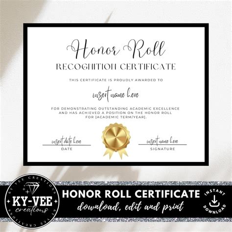 Printable Honor Roll Certificates, INSTANT DOWNLOAD, Certificate of ...