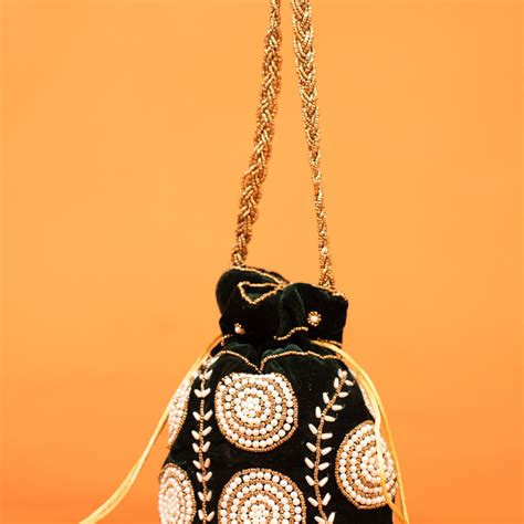 Green Velvet Potli Bags | Pearl & Bead Work | Ikyem