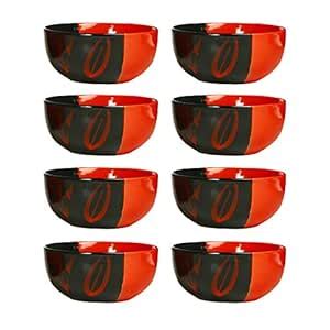 Caffeine Ceramic Handmade Glossy Black Red Dual Shade Leaf Katori Soup ...