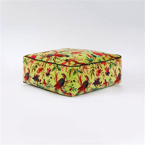 Birds of Paradise Velvet Square Ottoman / bean bag - Lime green – The ...