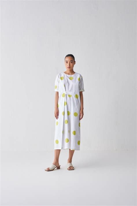 Knife Pleat Dress - Lime Polka – Three Clothing
