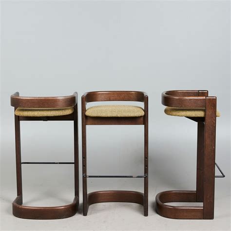 Three brutalist bar stools / bar chairs, oak, metal, wool, 1960s ...