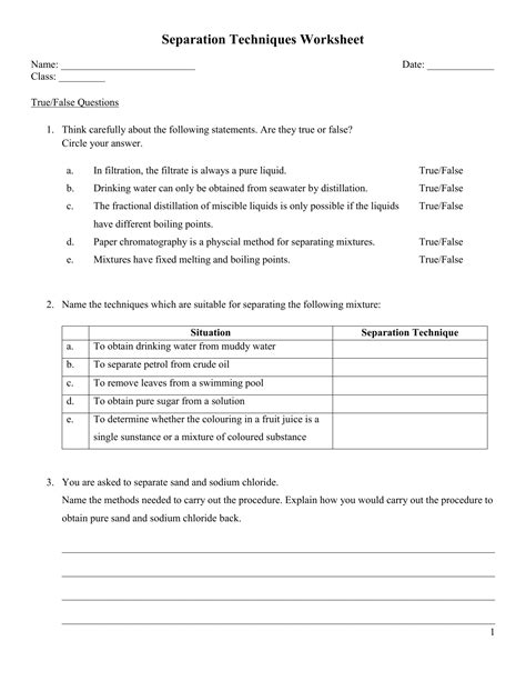10: Separation Techniques Worksheet