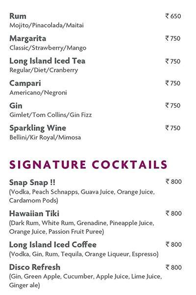 Menu at Lobby Lounge, New Delhi