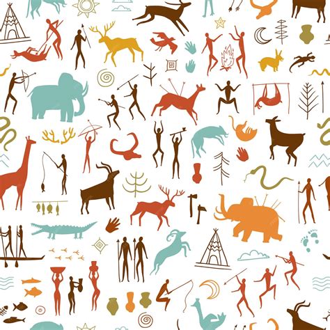 Malowidła naskalne wzór Prehistoryczne malowane ściany jaskini sztuka ...