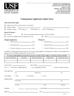 2013-2026 USF Undergraduate Application Update Form - Blank Fillable ...