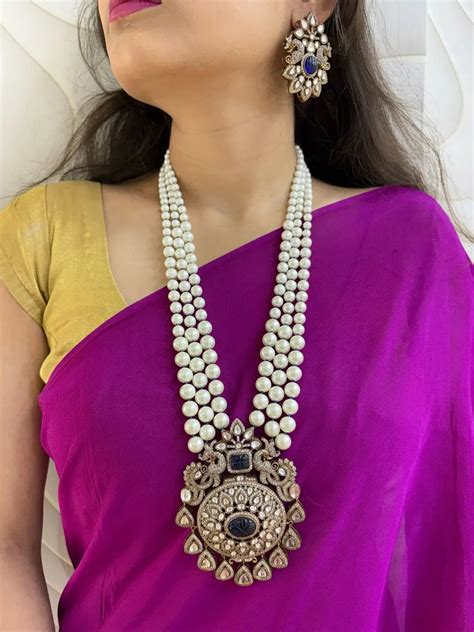 Buy Antique Victorian Kundan Necklace Set With Layered Pearl Beads ...