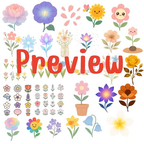 Cute Flower Clipart Bundle – 50 Images by Wine deng | TPT