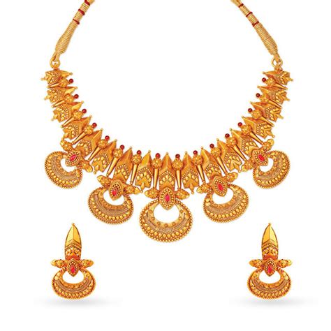 Stone Studded Antique Gold Necklace Set